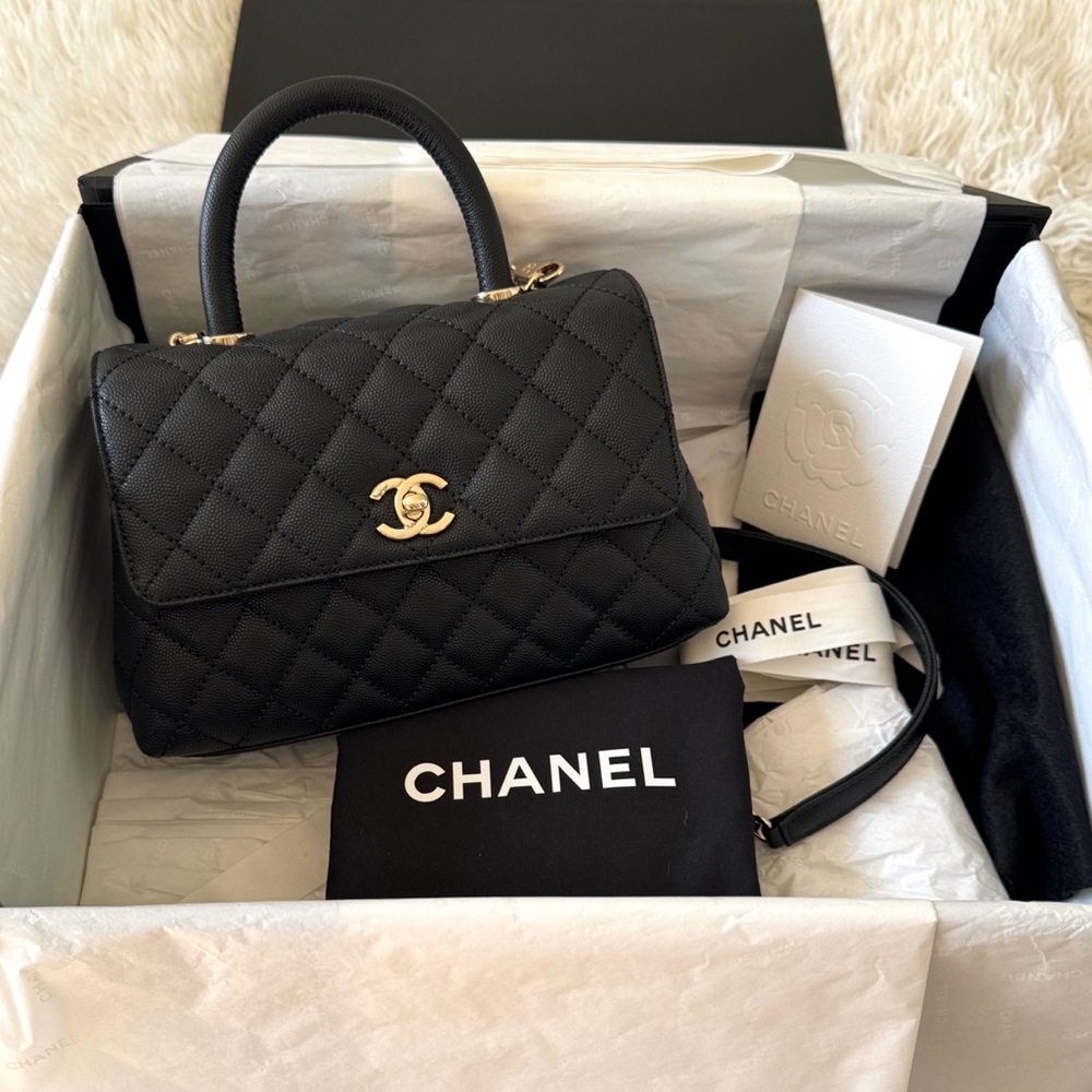 Chanel Coco Handle 22P Small Black Caviar Leather Full Set NIB